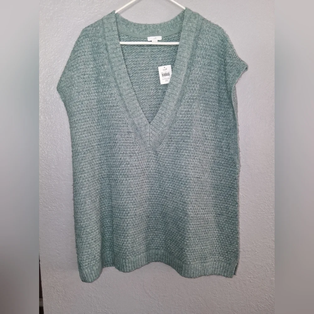 J Jill NWT Light Blue Textured Knit Cotton Blend Sweater Vest 2X